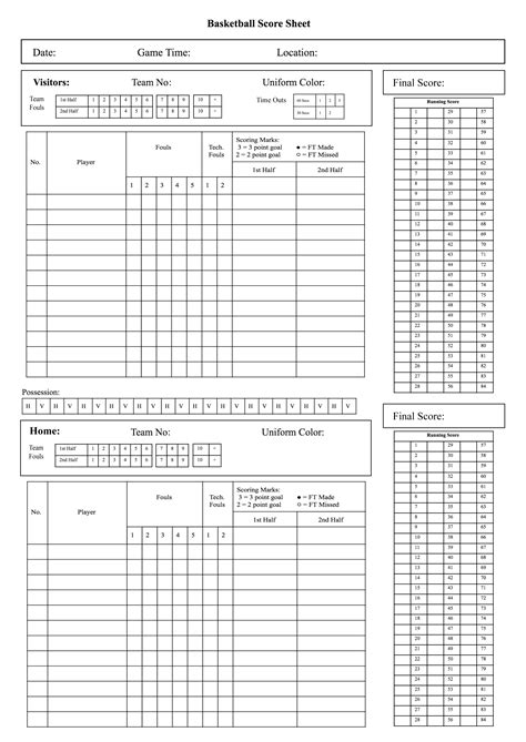 Printable Basketball Score Sheet Pdf - Printable Word Searches