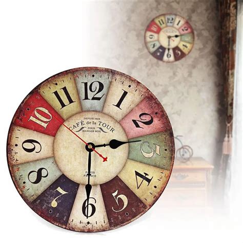 Vintage Wooden Wall Clock Shabby Chic Rustic Retro Kitchen Home Antique ...