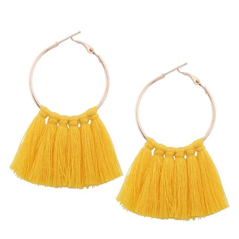 Circle Fan Shape Tassel Earrings Hoop Dangle Ear Drop Bohemia Tassels ...