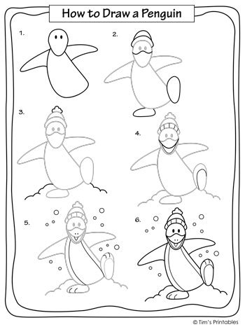 Drawing Tutorial – Penguin – Tim's Printables
