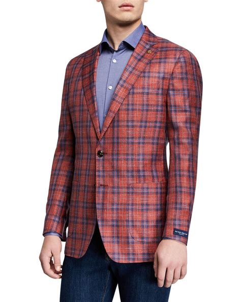 Peter Millar Capri Soft Classic Fit Plaid Wool Blend Sport Coat in Red ...