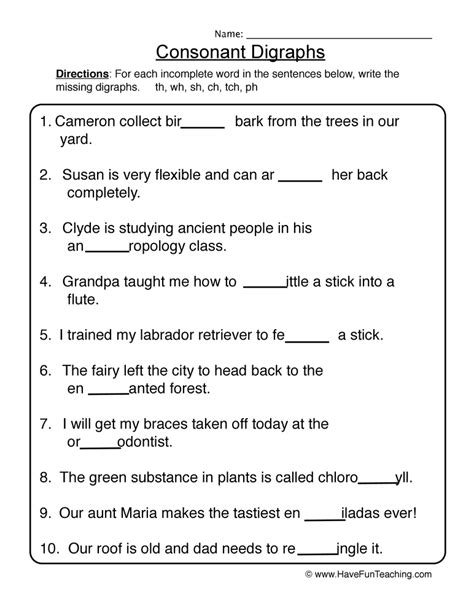 Consonant And Vowel Digraphs Worksheets - IMAGESEE