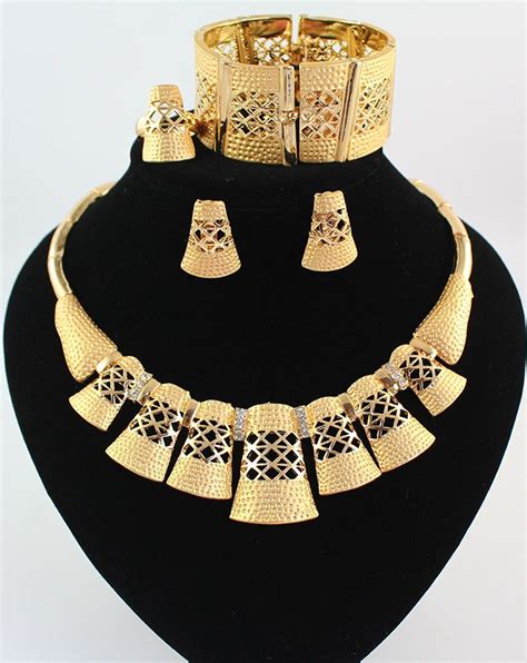 Fashion Jewelry Sets Wedding Bridal Party Crystal 18k Gold Plated Statement Necklace Set ...