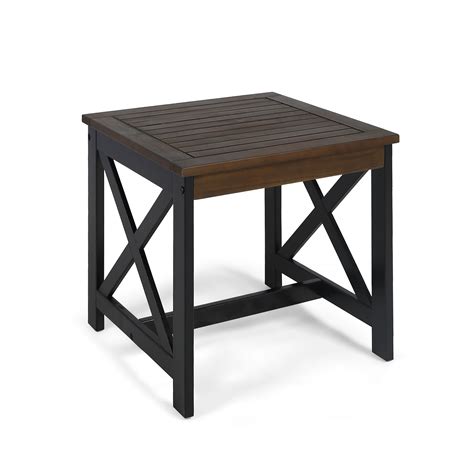 Easton Outdoor Farmhouse Acacia Wood End Table, Dark Brown, Black - Walmart.com