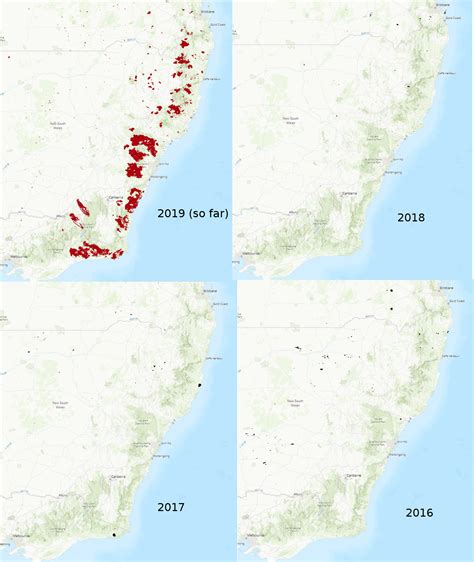 The extent of the Australian fires this year, compared to the last 3 ...