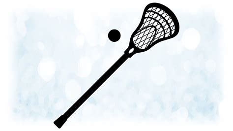 a black and white drawing of a lacrosse stick with a ball in the back ground