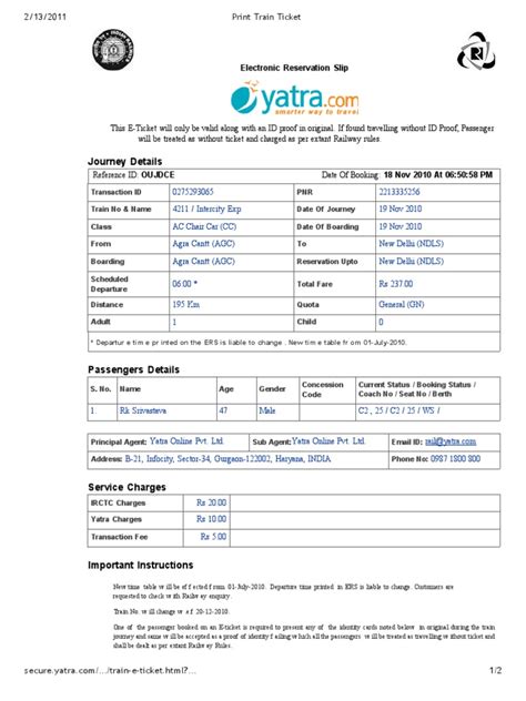 Print Train Ticket | PDF | Identity Document | Service Industries