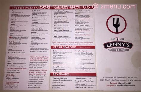 Online Menu of Lennys Pizza & Trattoria Restaurant, Bernardsville, New Jersey, 07934 - Zmenu