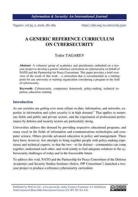 (PDF) A Generic Reference Curriculum on Cybersecurity