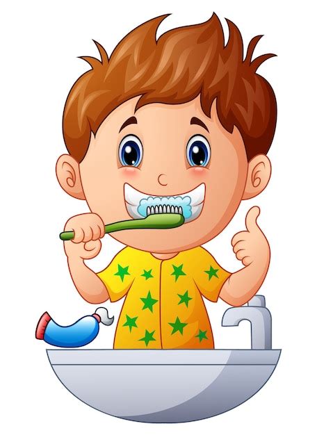 Lindo niño cepillarse los dientes | Vector Premium