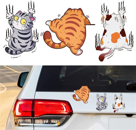 URAQT Scratch Cat Vinyl Car Sticker, 3D Cartoon Animal Cat Kitten Sticker, Funny Car Window ...