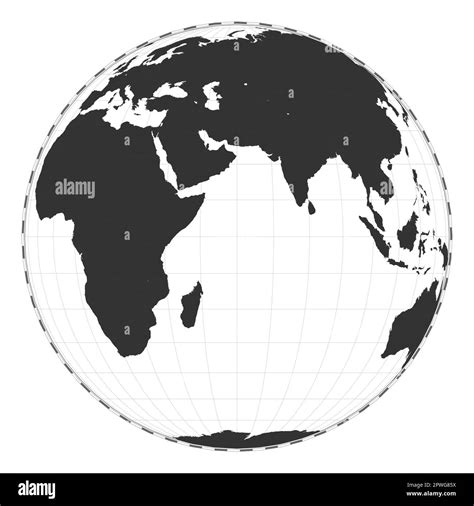 Vector world map. Orthographic projection. Plain world geographical map with latitude and ...