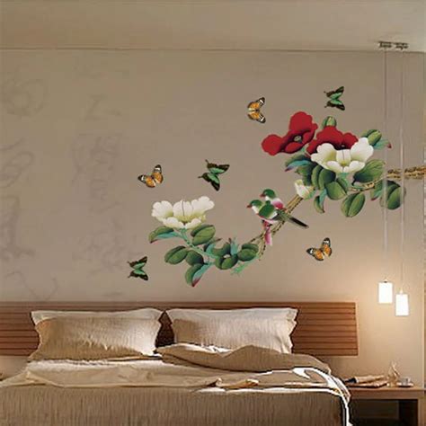 Blooms Bird Butterfly Decorative DIY Removable Wall Stickers Living Room Bedroom Background Wall ...