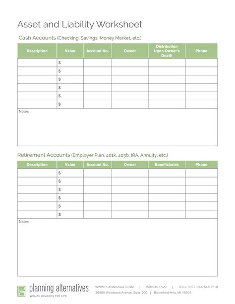 Assets And Liabilities Worksheet Excel