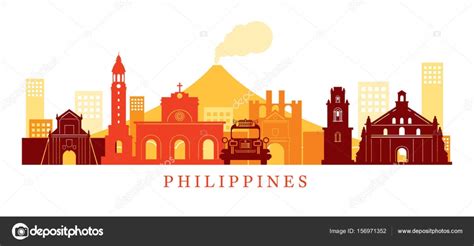 Philippines Architecture Landmarks Skyline, Shape Stock Vector Image by ©muchmania #156971352