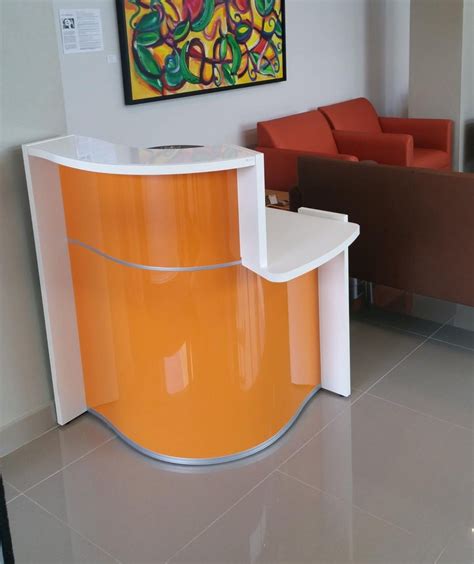 WAVE Small Reception Desk, Left-Handed Counter, High Gloss Orange ...