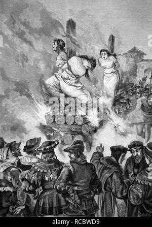 Burning of witches in medieval times, historical engraving of 1883 Stock Photo - Alamy