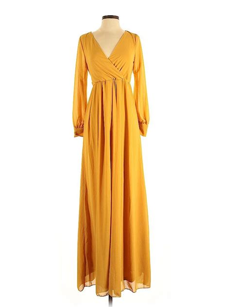 Assorted Brands 100% Polyester Solid Yellow Gold Casual Dress Size S ...