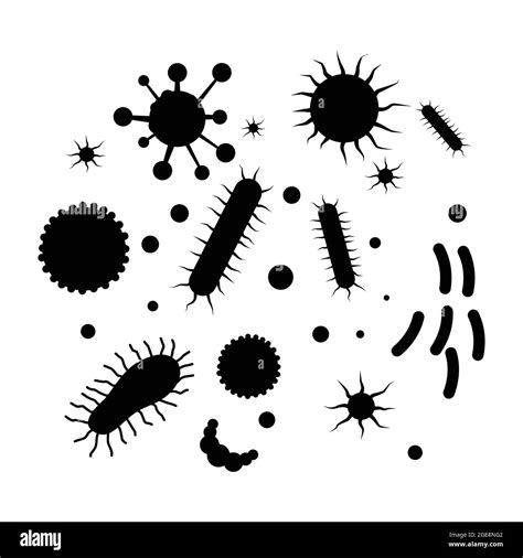 ensemble de silhouette de bactéries, microbes, germe, virus. icône ...