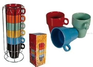 Stackable Ceramic Coffee Mugs with Rack: Amazon.co.uk: Kitchen & Home