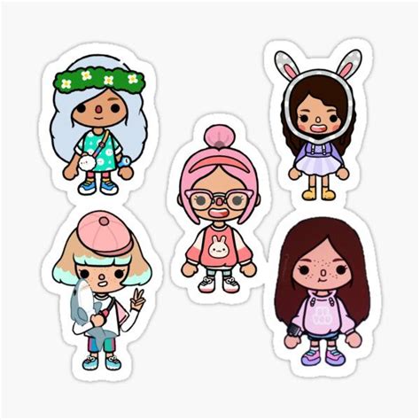 four cartoon characters stickers on a white background