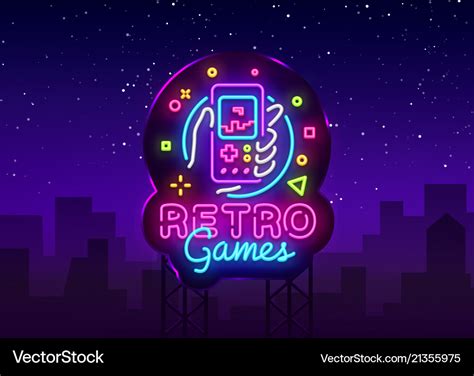 Retro games logo geek gaming gamepad Royalty Free Vector