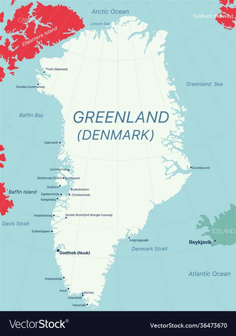 Greenland island detailed editable map Royalty Free Vector