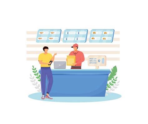 Fast food seller and buyer flat color vector faceless characters ...