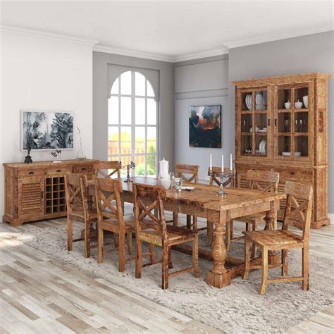 Britain Rustic Teak Wood 11 Piece Dining Room Set in 2021 | Solid wood dining room, Wooden ...