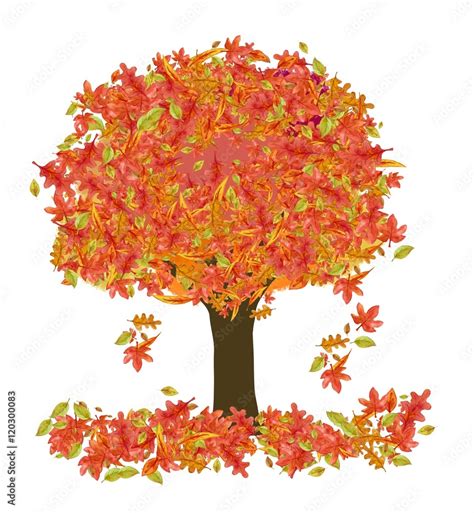 A drawing of a tree containing multicolored autumn leaves that are ...