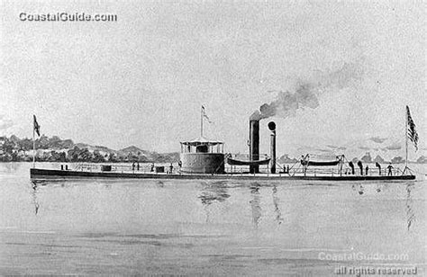 USS Passaic, first of a ten-ship class of 1335-ton ironclad monitors, was built at Greenpoint ...