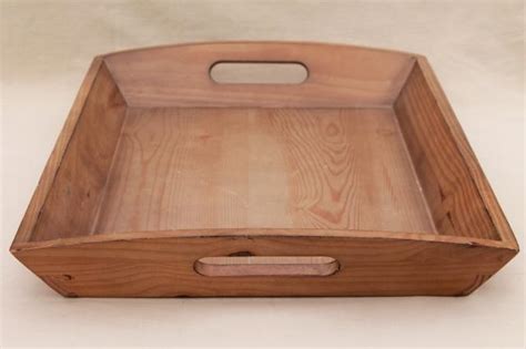 large wood serving tray w/ sturdy handles, vintage country pine wooden tray