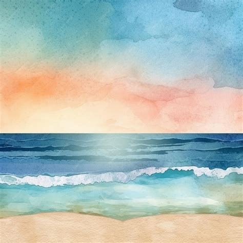 Premium AI Image | Watercolor painting of a beach with a sunset in the background