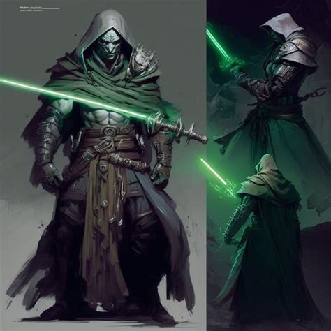 firbolg: Jedi drizzt with two lightsabers, leather armor, and a green cloak