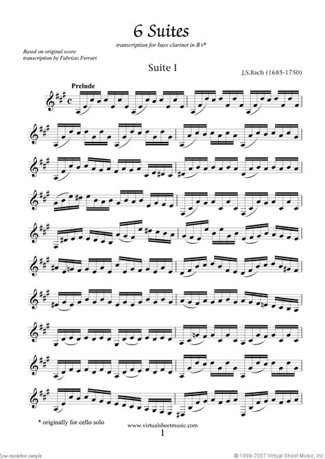 Bach - Bass clarinet Suites sheet music for bass clarinet solo