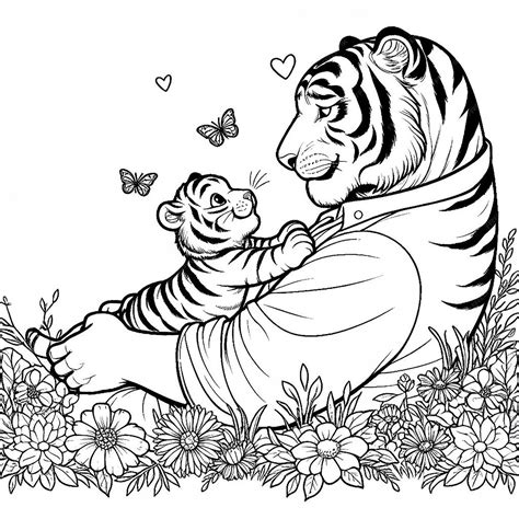 Premium Photo | Father day coloring pages tiger papa and baby tigon generative ai