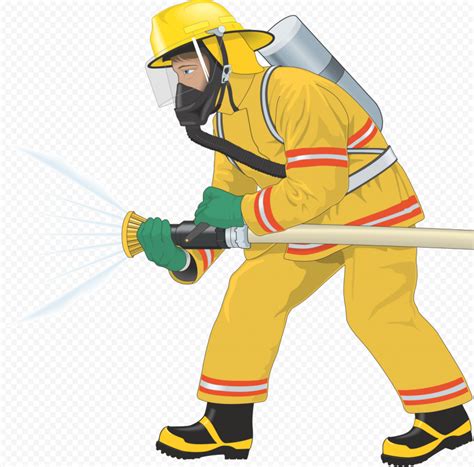 HD Cartoon Clipart Firefighter Holding Hose PNG | Citypng