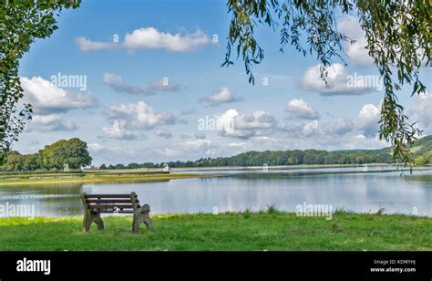 BLAGDON LAKE SOMERSET ENGLAND BENCH SEAT AND THE LAKE BEYOND Stock Photo - Alamy