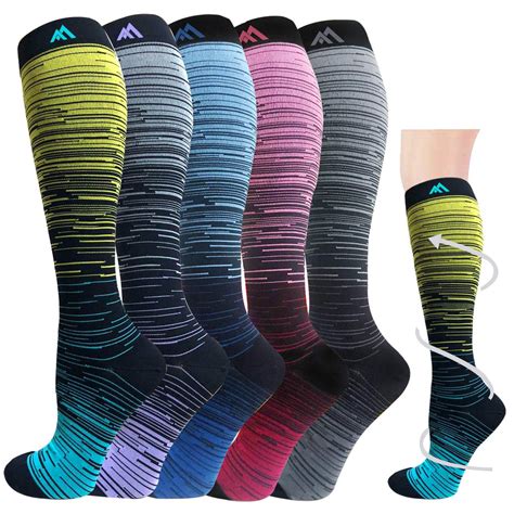 5-Pairs Gradient Compression Socks For Men & Women （20-30 mmHG）I ACTIN ...