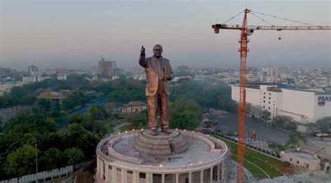 KCR unveils 125-ft tall bronze statue of Dr B R Ambedkar on his 132nd birth anniversary ...