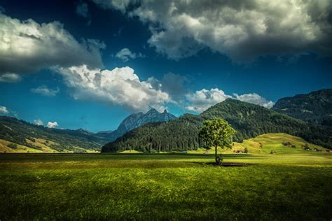 Switzerland Scenery Mountains Sky Forests Clouds Grass wallpaper ...