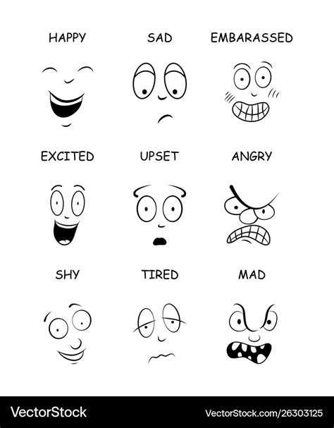 Face expressions with names for comic book Vector Image