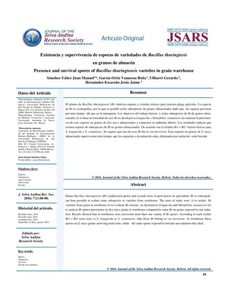 (PDF) Presence and survival of spores of Bacillus thuringiensis ...