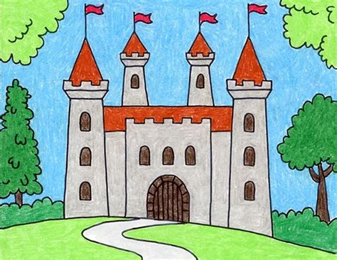 Easy How to Draw a Castle Tutorial Video & Castle Coloring Page