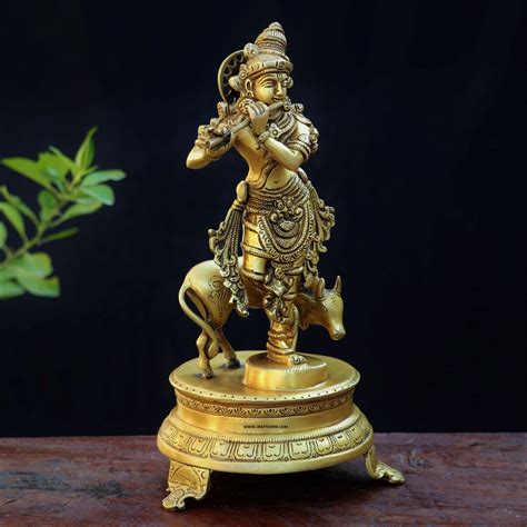 Golden Brass Krishna Statue - Buy exclusive brass statues, collectibles ...