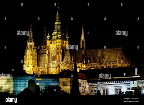 prague castle view at night cityscape Stock Photo - Alamy