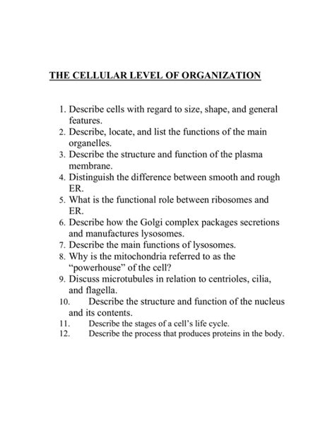 THE CELLULAR LEVEL OF ORGANIZATION features.