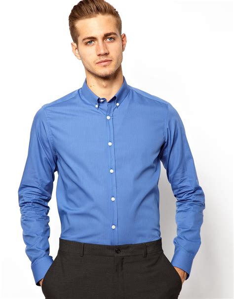 Lyst - Asos Smart Shirt with Button Down Collar in Blue for Men