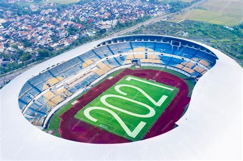 Premium Photo | Aerial view of football stadium with number 2021