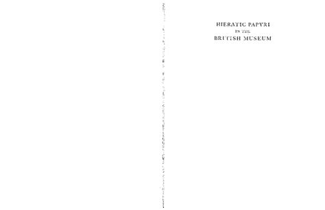 (PDF) HIERATIC PAPYRI I INTHE BRITISH MUSEUM I I I a I V I | Wilson ...